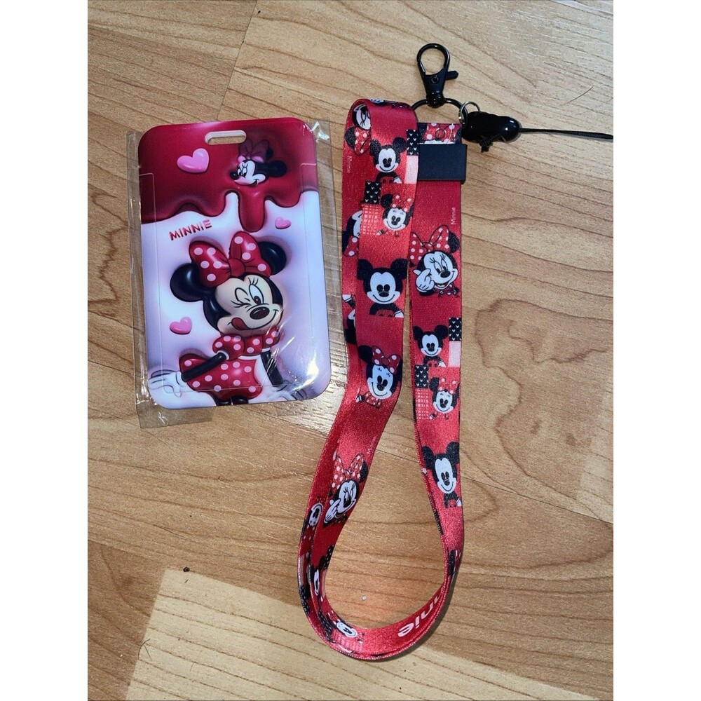 Minnie Mouse Lanyard With ID Badge Card Holder Dripping Chocolate Red NWOT